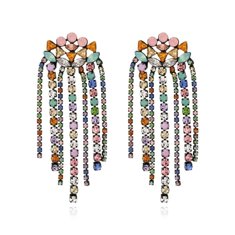 Multicolor Cascading Fringe Rhinestone Drop earrings - Picture 2 of 4